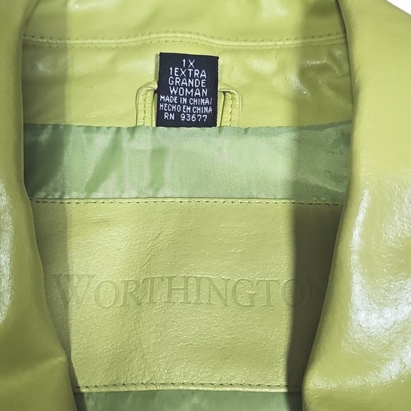 Worthington Citrus Green Classic Leather Zip up Jacket Size 1x - Picture 8 of 11